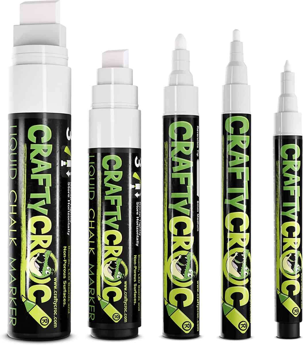 Black Chalk Markers - Liquid Dry Erase Marker Pens for Bistro, Chalkboards  Signs, Windows, Blackboard, Glass - 6mm Reversible Tip (Pack of 5)