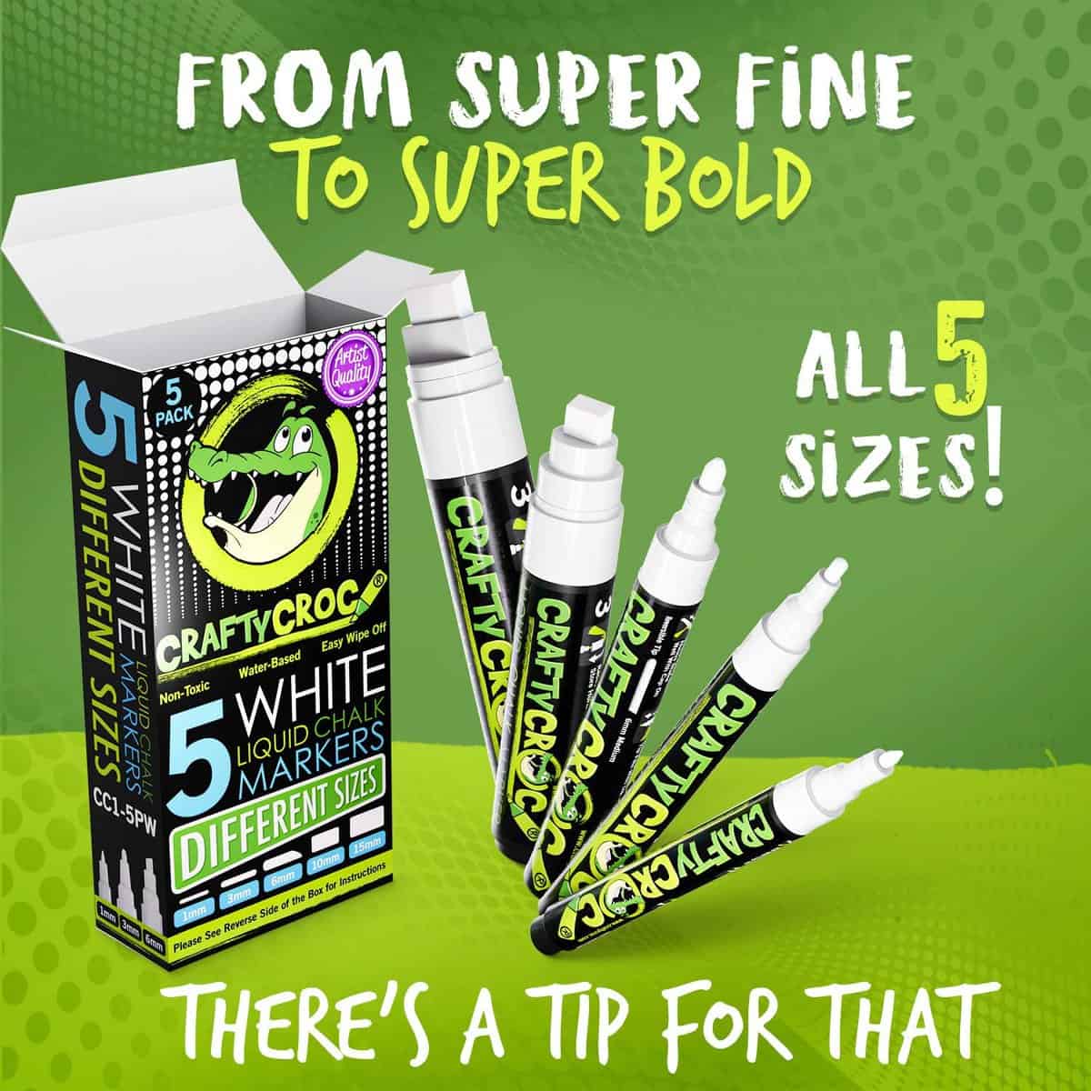 Chalk Markers 5 White Multisize Tips Crafty Croc