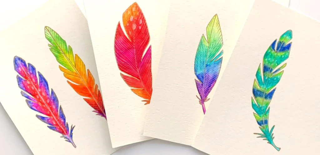 Colorful Feathers Using Watercolor Brush Pens