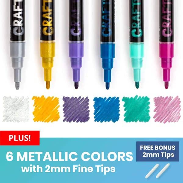 Acrylic Paint Markers, 6 Metallic Colors