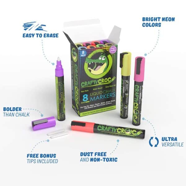 Chalk Markers, 8 Neon Colors, Infographics