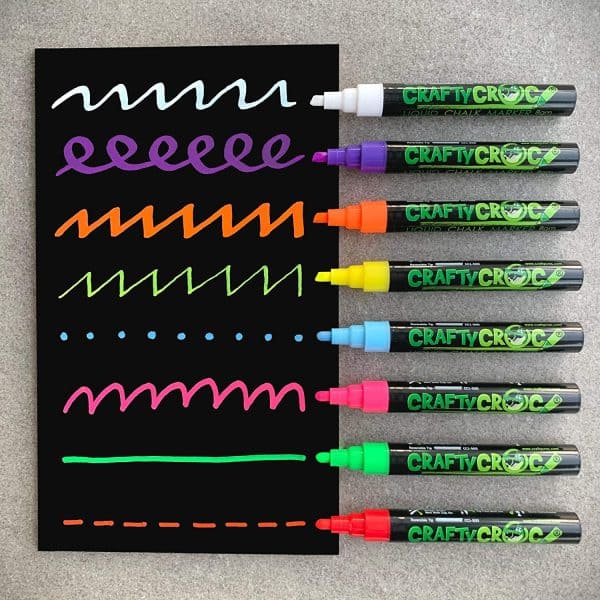 Chalk Markers, 8 Neon Colors, Sample Strokes