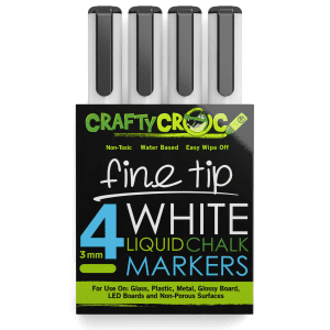 Fine Tip Chalk Markers, 4 White Colors