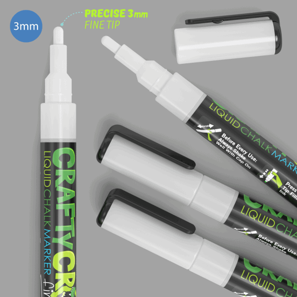 Fine Tip Chalk Markers, 4 White Colors, Close-up Photos