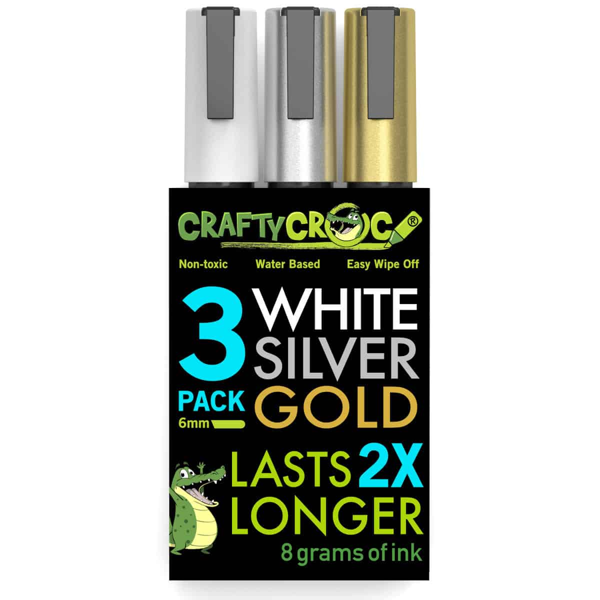 Chalk Markers 3 Accent Pack (Gold, Silver, and White) Crafty Croc